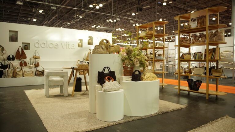 Custom pedestals and shelves on the show floor at Coterie